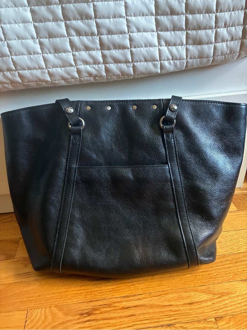 Patricia Nash Black Studded Leather Shoulder Tote - Picture 2 of 4